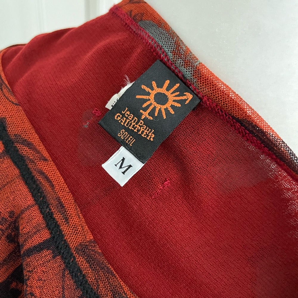 Sheer Red Graphic Long-Sleeve Women's Top - Picture 5 of 11